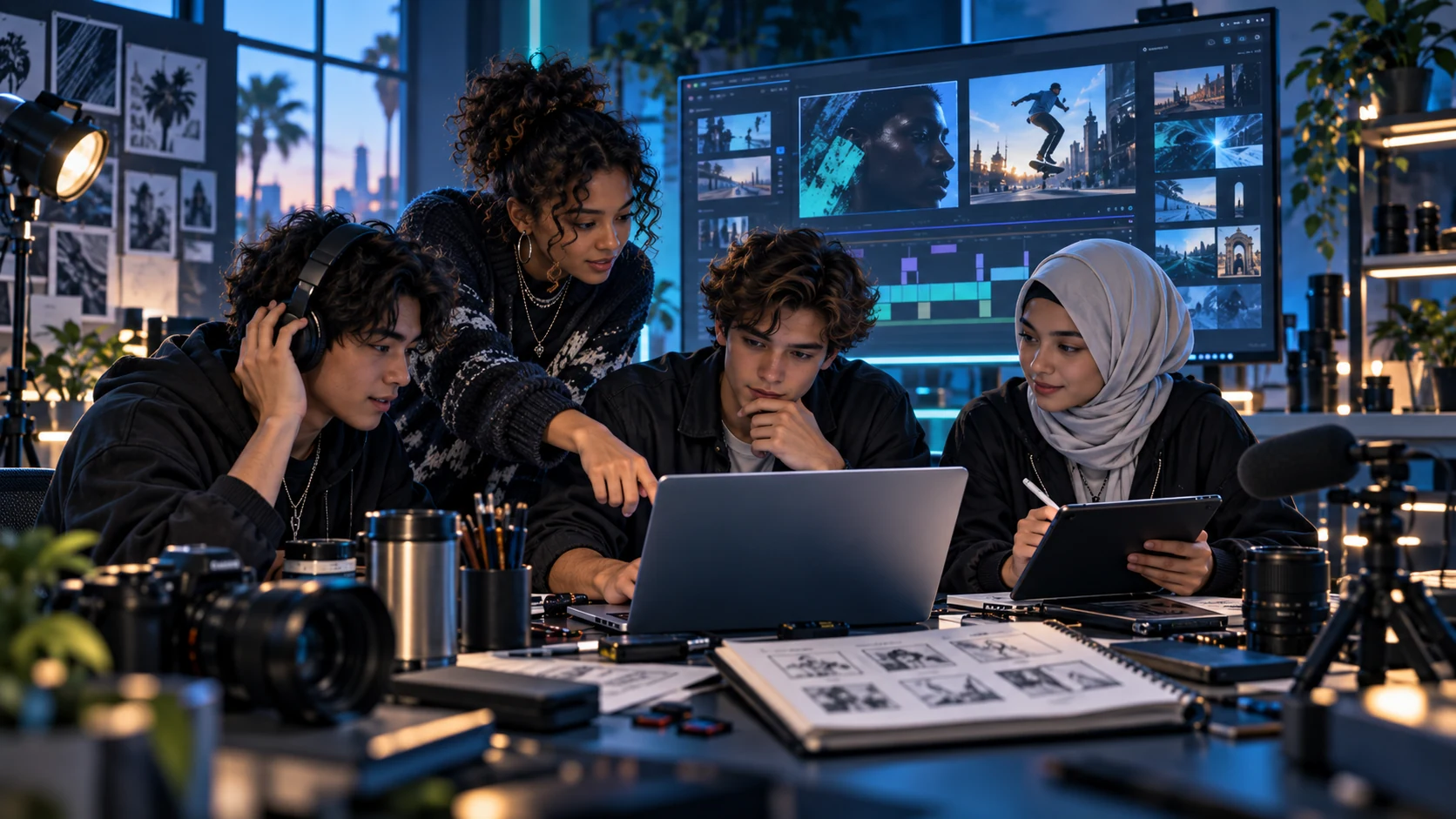 Équipe de jeunes produisant ensemble